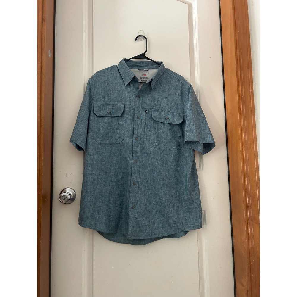 Chaps Everyday Performance XL Men's Button Up Blue Short Sleeve,collar,pocket